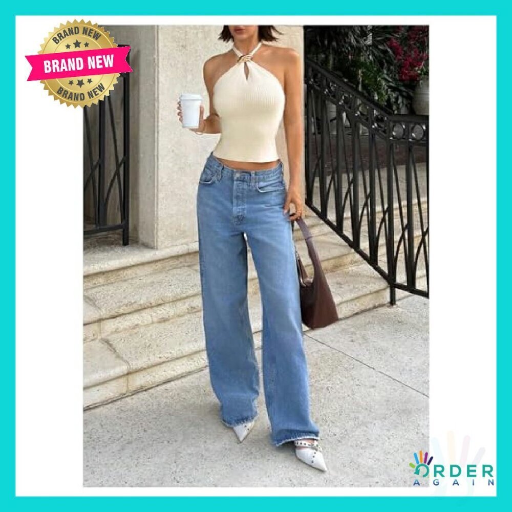 Ribbed Halter Cropped Top Sleeveless Racerback Chic Y2K Date Night - Picture 6 of 6